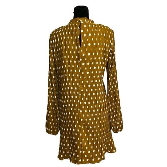 Lulus Mustard Yellow Polka Dot Long Sleeve Flowy Shift Dress (Womens S) - Picture 8 of 11